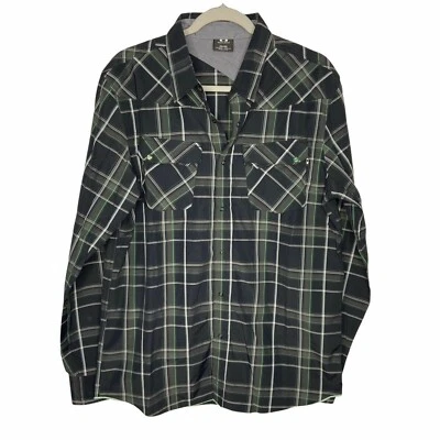 Oakley Button Down Shirt Men's Medium Regular Black Green Plaid Cotton Elastane - Image 1 of 4