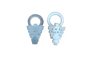 2 Antique Chinese Carved White Jade Devils Work Necklace Pendants Earring Charms - Picture 1 of 9