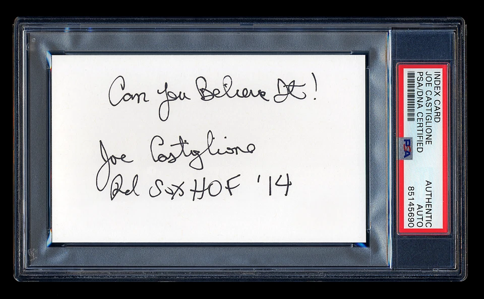 JOE CASTIGLIONE SIGNED MINT INDEX CARD PSA/DNA AUTOGRAPHED BOSTON RED SOX HOF - Image 1 of 1