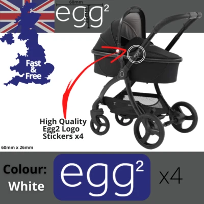 x4 Egg 2 Pram Stroller Replacement Stickers EGG2 LOGO Sticker Pushchair Egg2