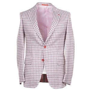 Isaia Plum-White Check Woven Silk-Linen-Wool Sport Coat 36R (Eu 46) NWT - Picture 1 of 8