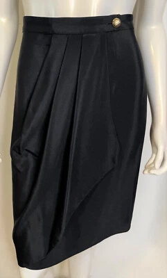 Falda envolvente negra Adolfo Saks Fifth Ave L 12 14 plisada frontal asimétrica vintage Foto 1 de 4