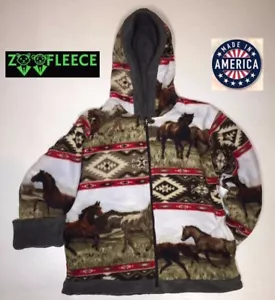 Chaqueta con capucha ZooFleece Caballo rojo azteca niños niñas animal mascota abrigo reversible - Imagen 1 de 3