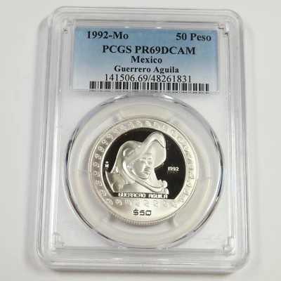 1992 Mo PCGS PR69 DCAM - MEXICO - SILVER Guerrero Aguila 50 Peso Coin #51267A - Image 1 of 2