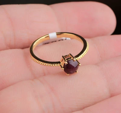 14k or Jaune Plaqué Naturel Rubis Étoile Bague Solitaire Fiançailles Taille 7 - Photo 1/4