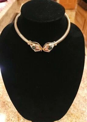 Elegante Gargantilla Serpiente Serpiente 14" Ovalada Diamante Esmeralda Oro 14k Collar Omega Foto 1 de 4