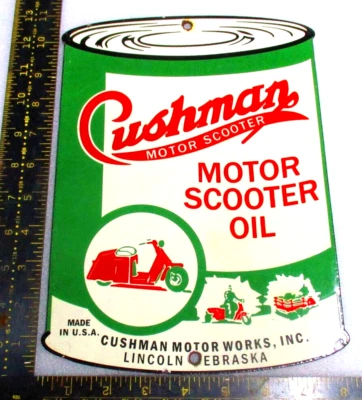 Lata de aceite Cushman firma porcelana coleccionable scooter garaje recuerdos Foto 1 de 2