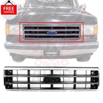 New Front Grille Chrome Shell with Silver Insert Fits 1989-1991 Ford F-150 F-250 Foto 1 de 4