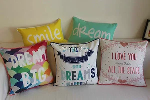 Art Vintage Colourful Words Set Home Decor Cotton CUSHION COVER PILLOW CASE 18" - Picture 1 of 12