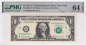 PMG REPLACEMENT Federal Reserve Note 1 Dollar 2017 FR 3006-B* UNC 64 EPQ - Picture 1 of 2