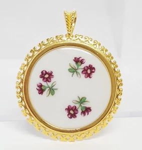 Danbury Mint KUBA Porcelain Round Floral Pendant West Germany MBI Vtg GP Frame - Picture 1 of 16