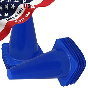 9" INCH BLUE CONES (SET OF 12) SPORTS AGILITY TRAFFIC FIELD ROAD SOCCER ~ USA - Picture 1 of 8