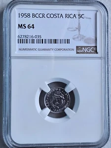 Costa Rica 5 Centimos 1958 BCCR NGC MS 64 - Picture 1 of 2