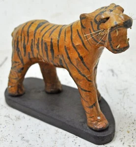Cuir Vintage Tigre Figurine Original Old Main Crafted Peint - Picture 1 of 8