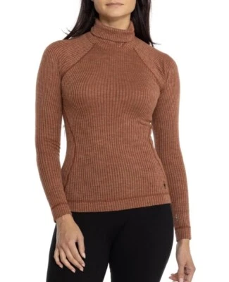 $120 Camisa Smartwool Para Mujer Merino Rib Cuello Alto-Marrón Pacana Brezo-Pequeña Foto 1 de 4