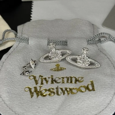 Brincos Vivienne Westwood prata mini baixo alívio planeta orbe novo com caixa - Imagem 1 de 4