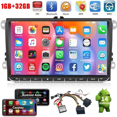 For VW Volkswagen Jetta Passat GPS Nav Car Stereo Radio Carplay Android 14 BT FM - Image 1 of 4