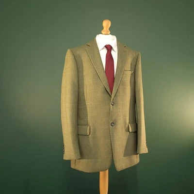 Brook Taverner Blazer Men's 42L Olive Green Check Tweed Wool Hacking Jacket - Image 1 of 4