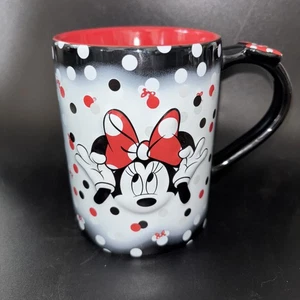 Disney Minnie Mouse 3D Coffee Mug Ceramic Cup Black White Polka Dots Red Bow EUC - Picture 1 of 7
