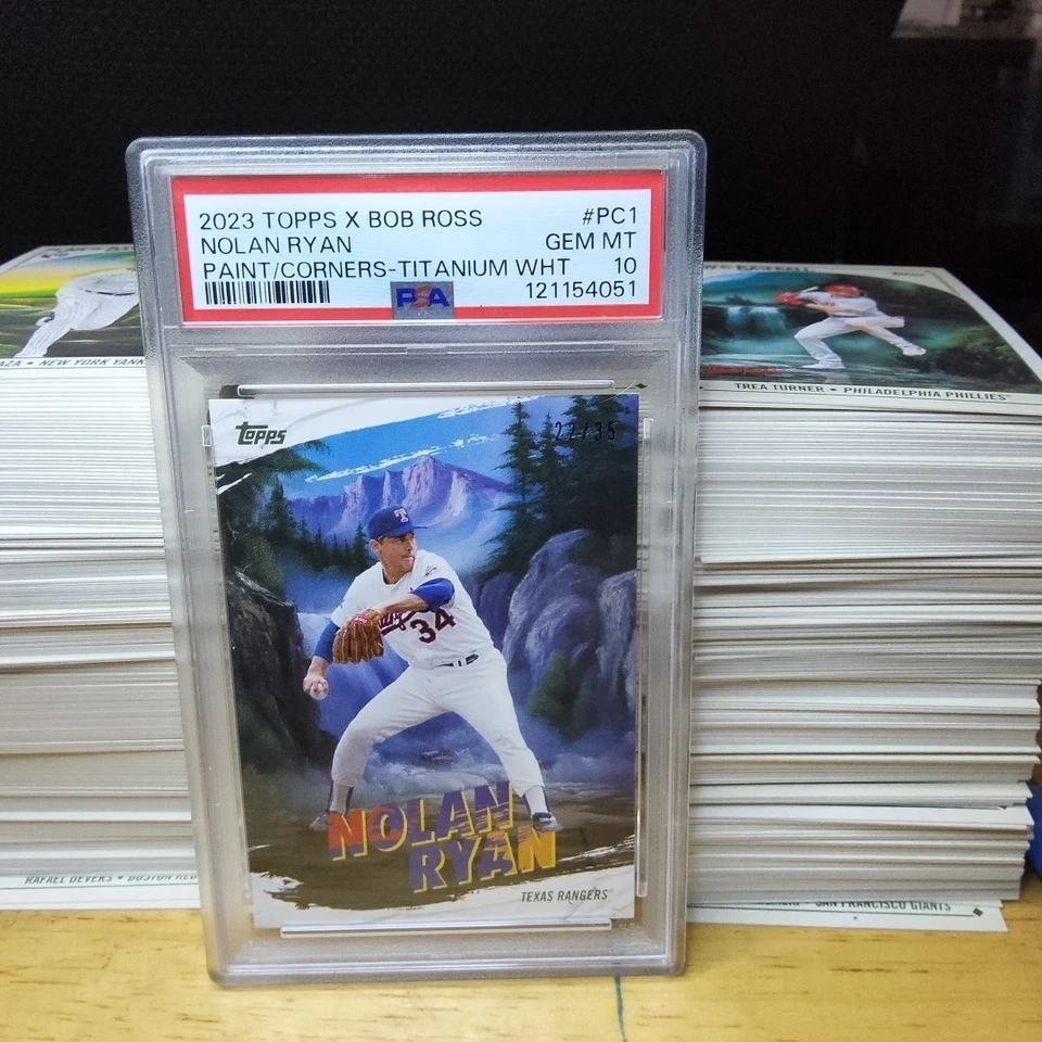 2023 Topps Bob Ross Nolan Ryan Painting the Corners Titanium White /35 PSA 10 - Image 1 of 2