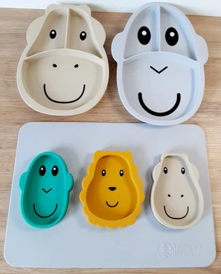 Matchstick Monkey Tellerset Affe Giraffe Löwe beige grau Antirutschmatte -outlet - Bild 1 von 4