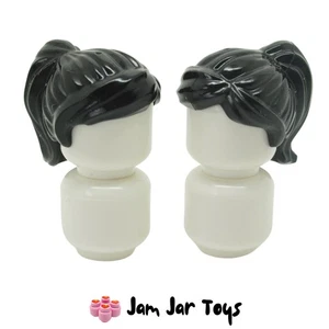 LEGO Minifigure Hair 2x NEW Black Ponytail with Swept Fringe Pieces H135 - Picture 1 of 4