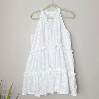 Roller Rabbit Size Large White Tiered Halter Neck Tiered A-Line Dress Summer - Image 1 of 4
