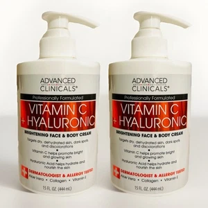 2xADVANCED CLINICALS VITAMIN C + HYALURONIC Brightening FACE BODY & CREAM 15floz - Picture 1 of 3