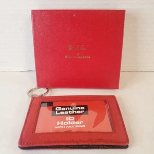 Vintage KJL BY KENNETH JAY LANE RED LEATHER ID Holder With Key Ring - Picture 1 of 15