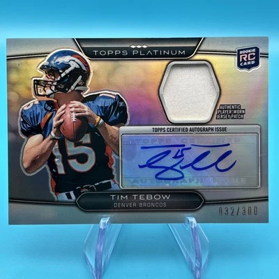 2010 Topps Platinum Autographed Patches Tim Tebow Rookie Patch Auto 32/300 - Image 1 of 2