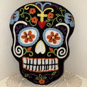 Sugar Skull Embroidered Skeleton Day of The Dead Accent Throw Pillow 16”H x 12”W - Bild 1 von 22