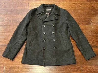 Abrigo Michael Kors Gris Negro Botón Para Hombre Pequeño Doble Pecho 2 Bolsillos Lana Guisante Foto 1 de 4