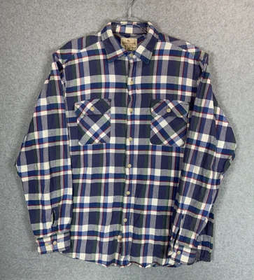 Camisa masculina American Living grande azul verde vermelha xadrez flanela botão para cima algodão - Imagem 1 de 4