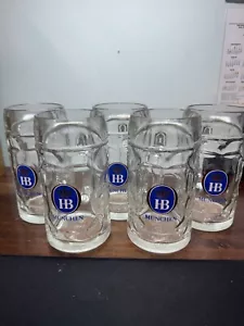HB Hofbrauhaus Munchen Munich German .5 Liter Glass Dimpled Beer Stein - 5 Set - Picture 1 of 3