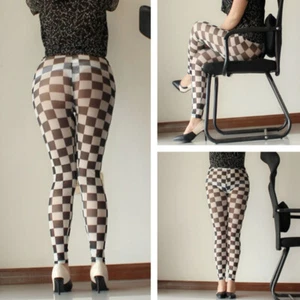 Ladies Mesh Check Leggings Sexy Outfit Semi Sheer Fitness Skinny Yoga Pants Slim - Picture 1 of 12