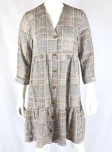 Warehouse Women's Dress Size 8 Sabel Check Mini Front Buttons 3/4 Sleeves - Picture 1 of 7