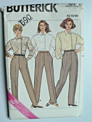 EASY Butterick 3474 Ladies Retro Pleated Front Pocket Trousers Uncut Vtg Pattern - Image 1 of 4