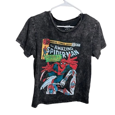 Marvel Spider-Man Shirt Juniors XL Cropped Graphic Tee Short Sleeve Faded - Image 1 of 4