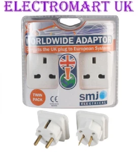 SMJ 2 PIECE WORLDWIDE TRAVEL ADAPTOR ADAPTORS CONVERTER PLUG PLUGS EUROPEAN USA - Picture 1 of 1