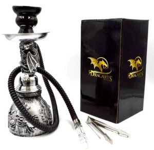 Hookah di Dreki Pipes argento drago fumatore narghilè con accessori completi - Foto 1 di 9