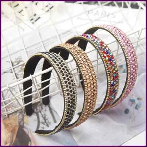 Women Rhinestone Hair Headband Party Band Crystal Bling Padded Baroque Fashion - Picture 1 of 29