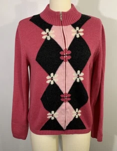 Vintage Cardigan Sweater Argyle Y2K Wool Italy Large - Picture 1 of 9