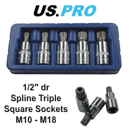 US PRO 5 Piece 1/2" Drive Spline Triple Square Bit Sockets M10 - M18 2076 - Image 1 of 4