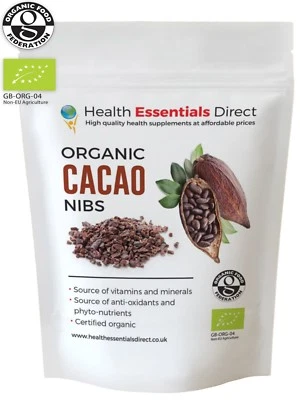HEALTH ESSENTIALS DIRECT Organic Raw Cacao/Cocoa Nibs (Peruvian Mood Boosting Superfood) Choose Size