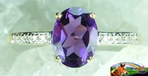 NEW Genuine Solid 9CT Yellow Gold Real Natural Amethyst Diamond Dress Ring M, N - Foto 1 di 5