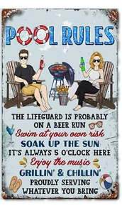 Pool Rules Sign Metal Sign, Aluminum Funny Swimming Decor Tin POOL RULES Custom - Picture 1 of 5