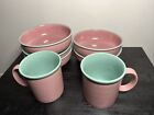 Ranmaru Pamona Pink Stoneware Japan Coffee Mug, Bowls Pink Cup Aqua Green Rim