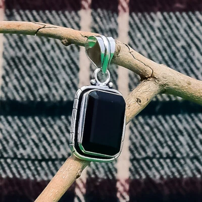 Pleasant Ónice Negro Piedra Preciosa 925 Plata de Ley Handmade Colgante 5.3cm - Imagen 1 de 3