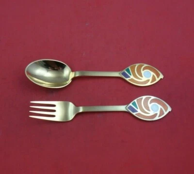 Christmas by A. Michelsen Sterling Silver Fork and Spoon Set 2pc 1971 Vermeil - Image 1 of 3