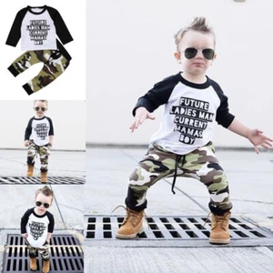 Toddler Kids Baby Boys Tracksuit Letter Tops Pants Trousers Outfits Clothes Set - Picture 1 of 8